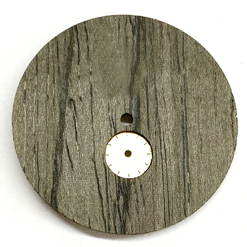 Custom watch dial in wood pattern