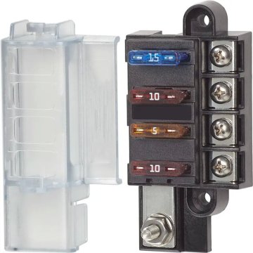12V/24VDC Panel Mount 4-Way Fuse Holder with Cover - ATO/ATC Blade Fuses