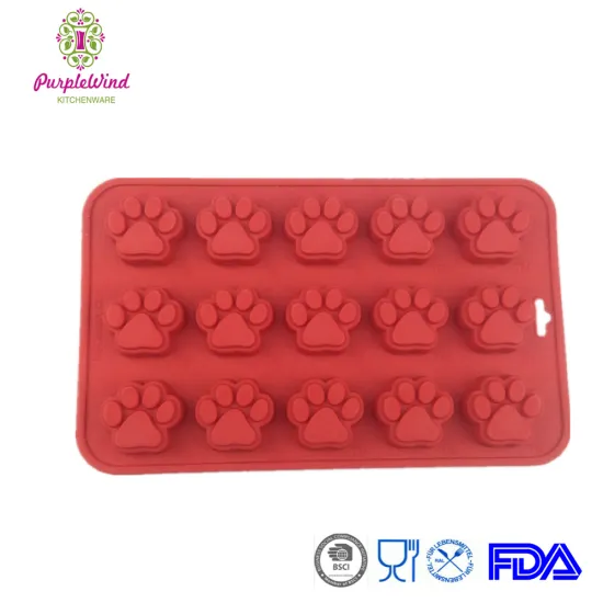 Eco-Friendly 15 cavity mini paw silicone cake pan/dog pet biscuit mould