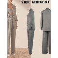 Non-stretchy Herringbone Wide-leg High Waisted Suit Pants