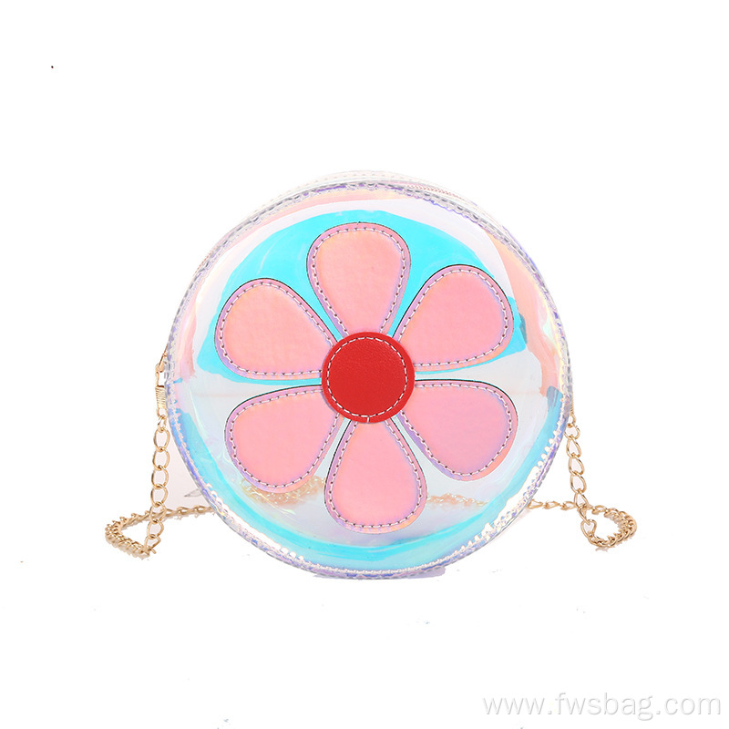 Laser Clear Chain Sling Bag Cute Flower Jelly PVC Transparent Crossbody Bag for Girls Kids