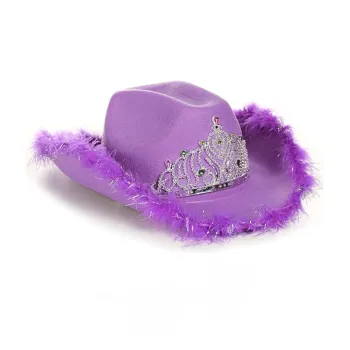 Pink Cowboy Hat with Feather Embellished Crown for Girls and Women