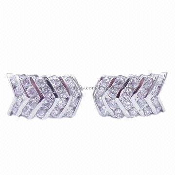 Crystal Cufflinks, Made of Brass and Cubic Zircon stone, OEM and ODM Orders are Welcome