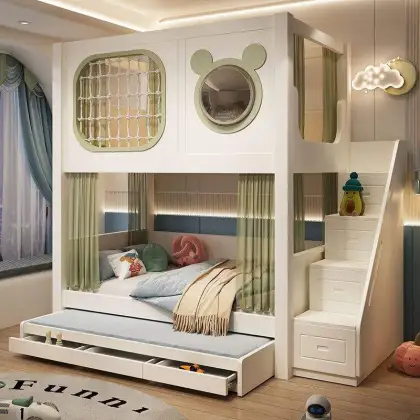 Children's Space Capsule Guardrail Bed: Innovative S-Shape Bunk Bed for Siblings