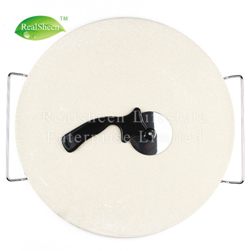 Pizza Stone Pizza Cutter with Chrome Plated Rack