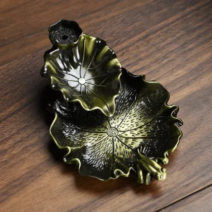 Arabic Mini Incense Burner Lotus Leaf Design Metal Backflow Coil Incense Wholesale