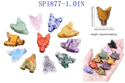 Gemstone Engraved Wolf Pendant Ornament Natural Stone 1.0Inch Wolf Head Handmade Craved Animal Ornament