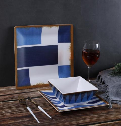 Navy Blue Geometric Design Dinnerware Sets, High Quality Navy Blue ...