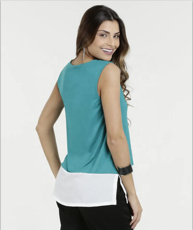 Blusa sem mangas com decote em V, tops soltos