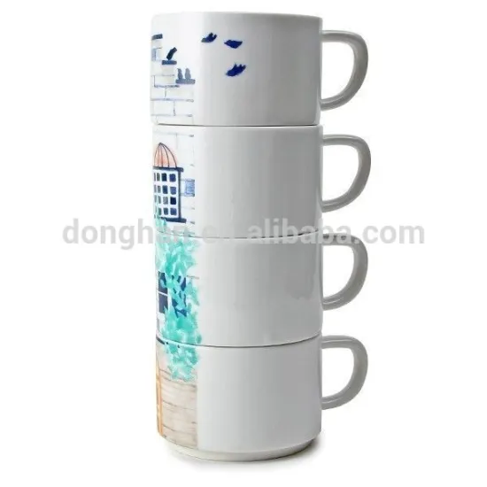 factory direct stacking ceramic mug with handle
