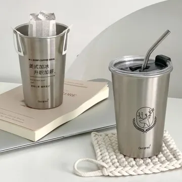 Tazza da caffè all'aperto in acciaio inossidabile con coperchio di paglia - tazza portatile da 500 ml per ristoranti, bar, feste e uso quotidiano