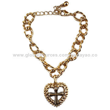 Antique gold plated heart cross metal bracelets