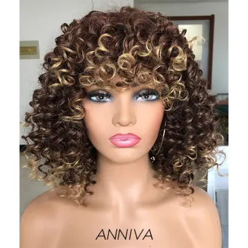 High temperature resistance natural ombre blond colors synthetic hair wigs for black Women afro kinky curly wig