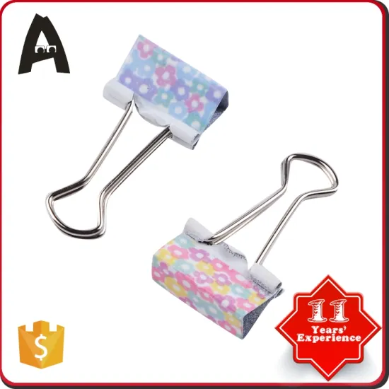 19 mm Promotional custom OEM floral print fold back binder clip fancy binder clip