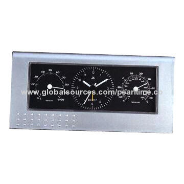 Desk Alarm Clock with Thermometer, Hygrometer, Weather Station Alarm, Made of Plastic, Square