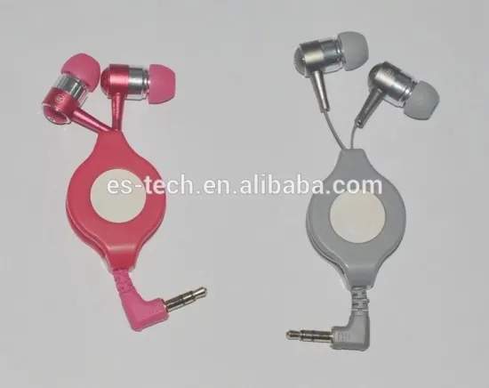 factory supply retractable wire in ear earphone, metal earbuds
