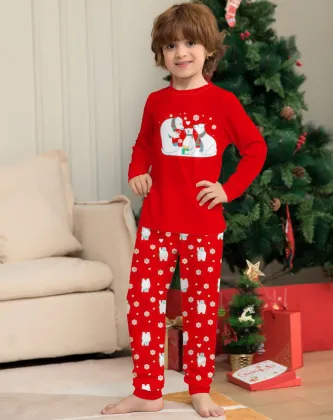 Family Christmas Pajamas: Long Sleeve Cotton 2-Piece Set for Mom, Dad, Kids, and Dog