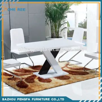 Luxury X Shape High Gloss Dining Table Set, Dining Table and Chair