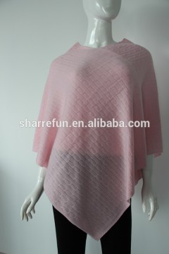 2016 Hot sale 12gg v neck cable knit pure cashmere poncho for women