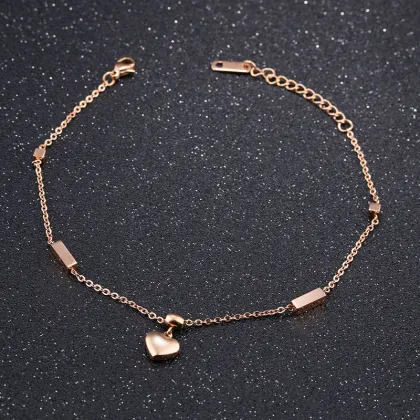 14k stainless steel rose gold heart anklet