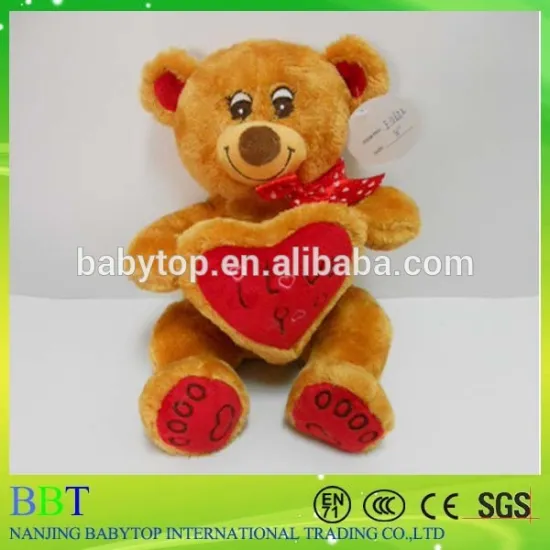 Wholesale valentine day gift plush bear with red heart fashion cute brown mini soft stuffed plush valentine teddy bear