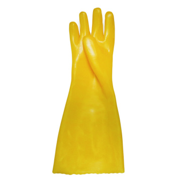 Yellow PVC coated gloves 45cm cotton linning