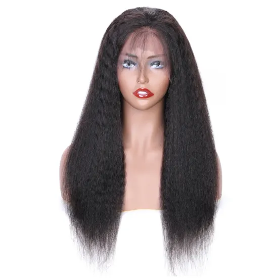 Yaki Kinky Straight Lace Front Wig 100% Brazilian Human Hair Pre Plucked Hairline Transparent Lace Frontal Wig For Black Women