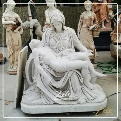 Hand Carved Michael Angelo Pieta large marble statue