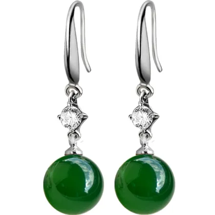 Stunning Green Agate & Chalcedony Water Drop Earrings with Micro Diamond Accents