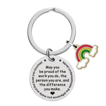 Cute Stainless Steel Gold Plated Rainbow Pendant Key Chain