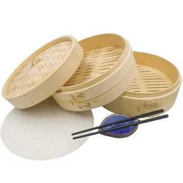 Handmade 2-Tier Bamboo Steamer for Dim Sum and More - 10 Inch