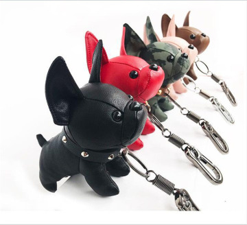 Keychain Bulldog francese in pelle nera