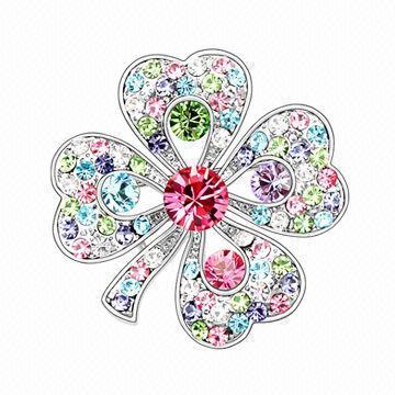 Flower Brooch, Decorated with Rhinestones, Customized Designs, Colors and Styles are Accepted