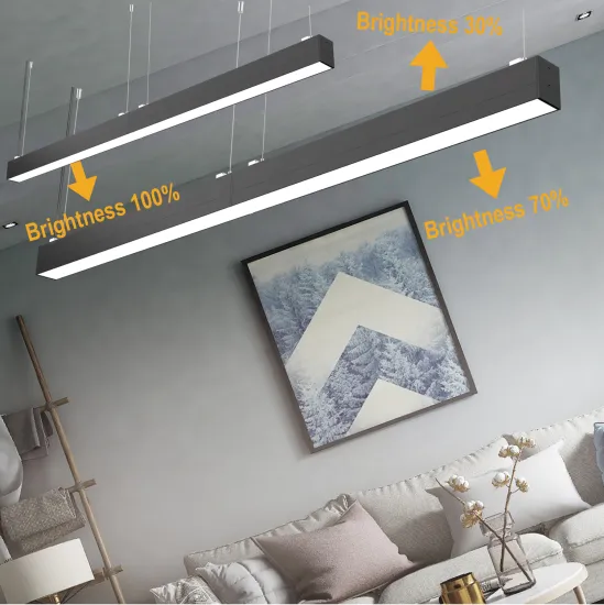 white linear light fixture living room