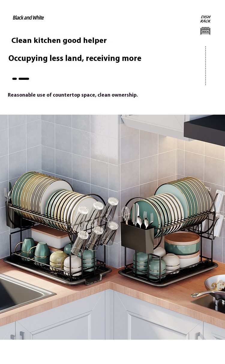 Multi-Functional Double-Tier Metal Dish Rack