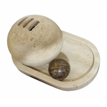 Beige Travertine Round Sphere Burner - High Quality Natural Stone Incense Holder