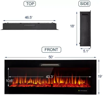 Hot sale 50 inch 9 colors flame portable dimplex mirror electric fireplace heater for indoor