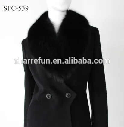 New Women''s Luxury Real Fur Collar Cashmere Long Coat