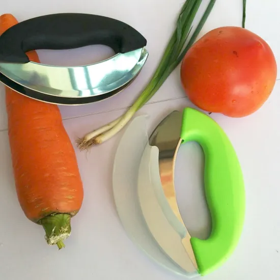 kitchen gadget tool stainless steel double blades mezzaluna vegetable salad herb mill mincer