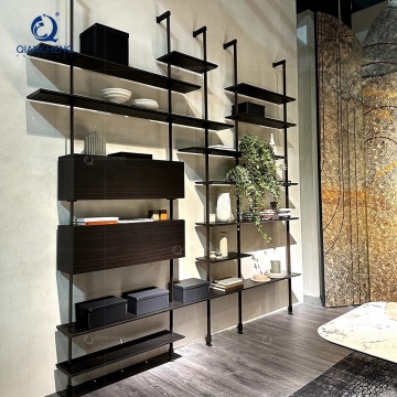 QIANCHENG Custom Solid Bamboo Rotating Bookshelf - 5 Tier European Steel Standing Bookshelves