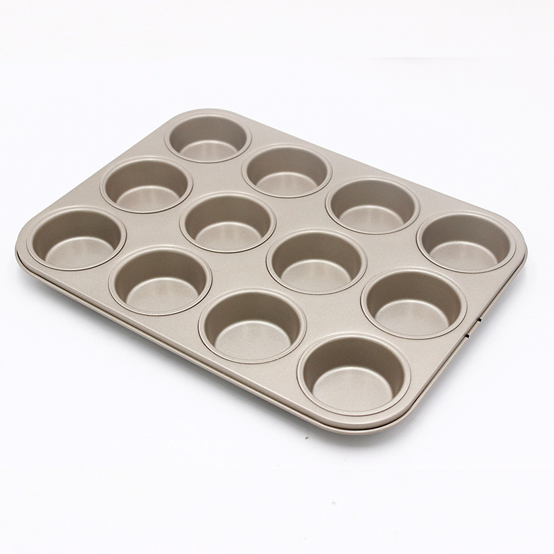 12 moldes antiadherentes para muffins pequeños, dorado champán