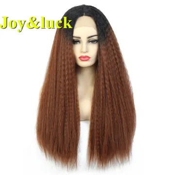 Lacefront Wholesale Wigs for Women Long Natural Straight Black Ombre Orange Ladies YaKi Lace Front Wigs Curly Synthetic Hair Wig