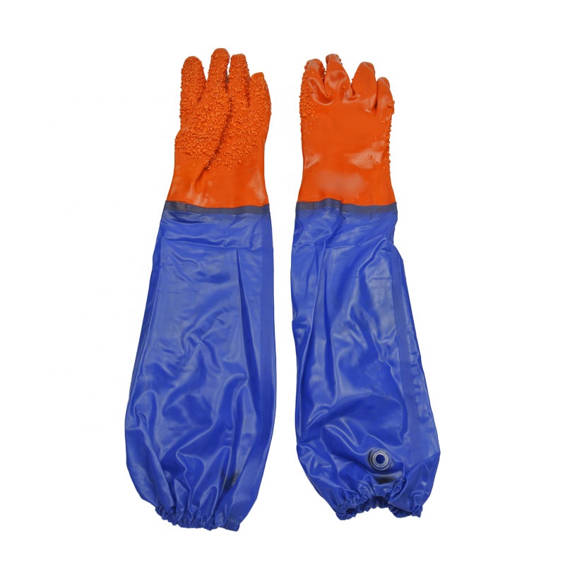 πορτοκαλί κοκκώδες αδιάβροχο PVC με μανίκια γάντια 60cm