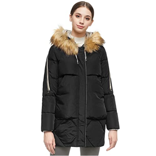 Thickened Mid-Length Down Jacket with Removable Fur Hood