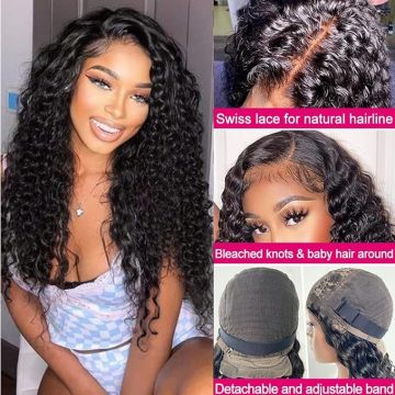 4x4 water wave human hair lace closure wig