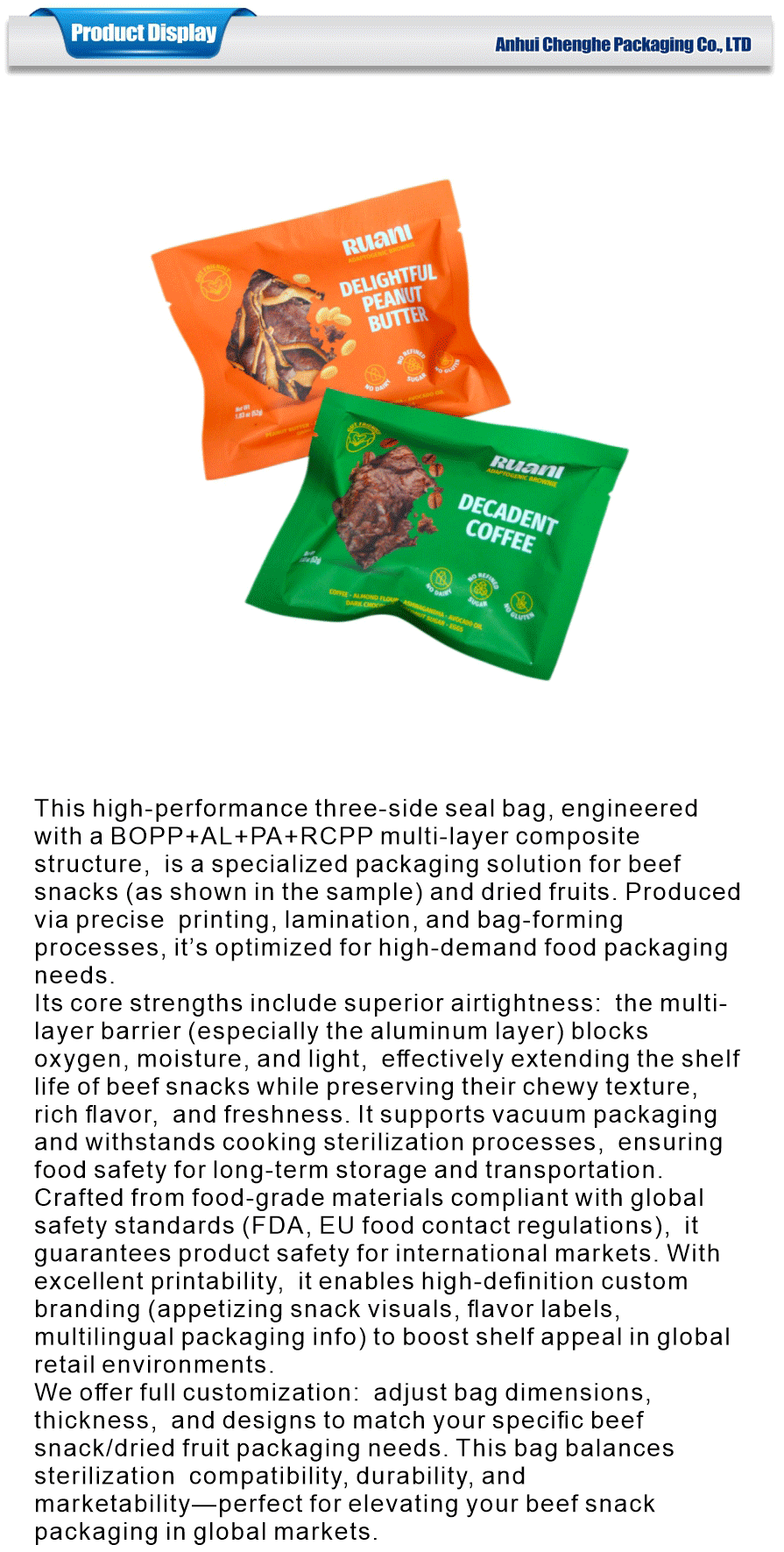 three side sealed bag for beef