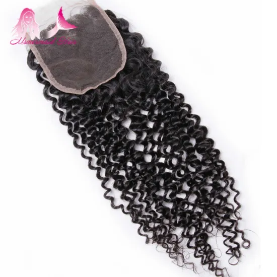 4*4 Hair Extension Closure Brazilian 100% Weave Kinky Curly Wave, Natural Hair Color Kinky Curly Lace Closure