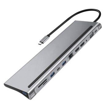 12-in-1 USB-C to VGA Adapter with PD, USB 3.1, Audio, and Video Laptop Docking Station