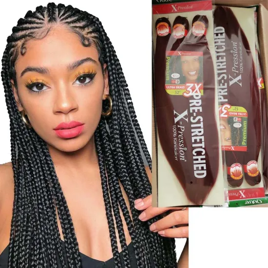 x pression pre stretched braiding hair Synthetic Japanese fiber Easy box braids Easy Crochet braiding hair extension