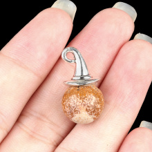 Picture Jasper 12mm Balls & Spheres Silver Wizard Cap Pendant for Making Jewlery Stone Beads Halloween Charms Decor Gift